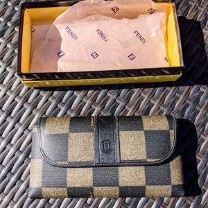 Vintage Fendi Pouch Case Square Print Black Brown